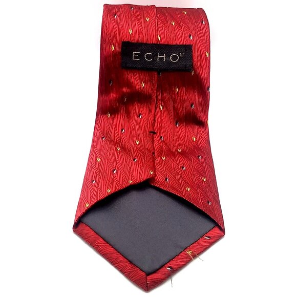 Men's Necktie Echo 100% Silk Red Geometric Pattern 57.5" Length Tie - Picture 7 of 12